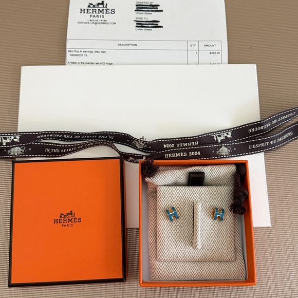 Hermes mini pop H earrings Bleu Jean/Gold - Picture 4 of 5